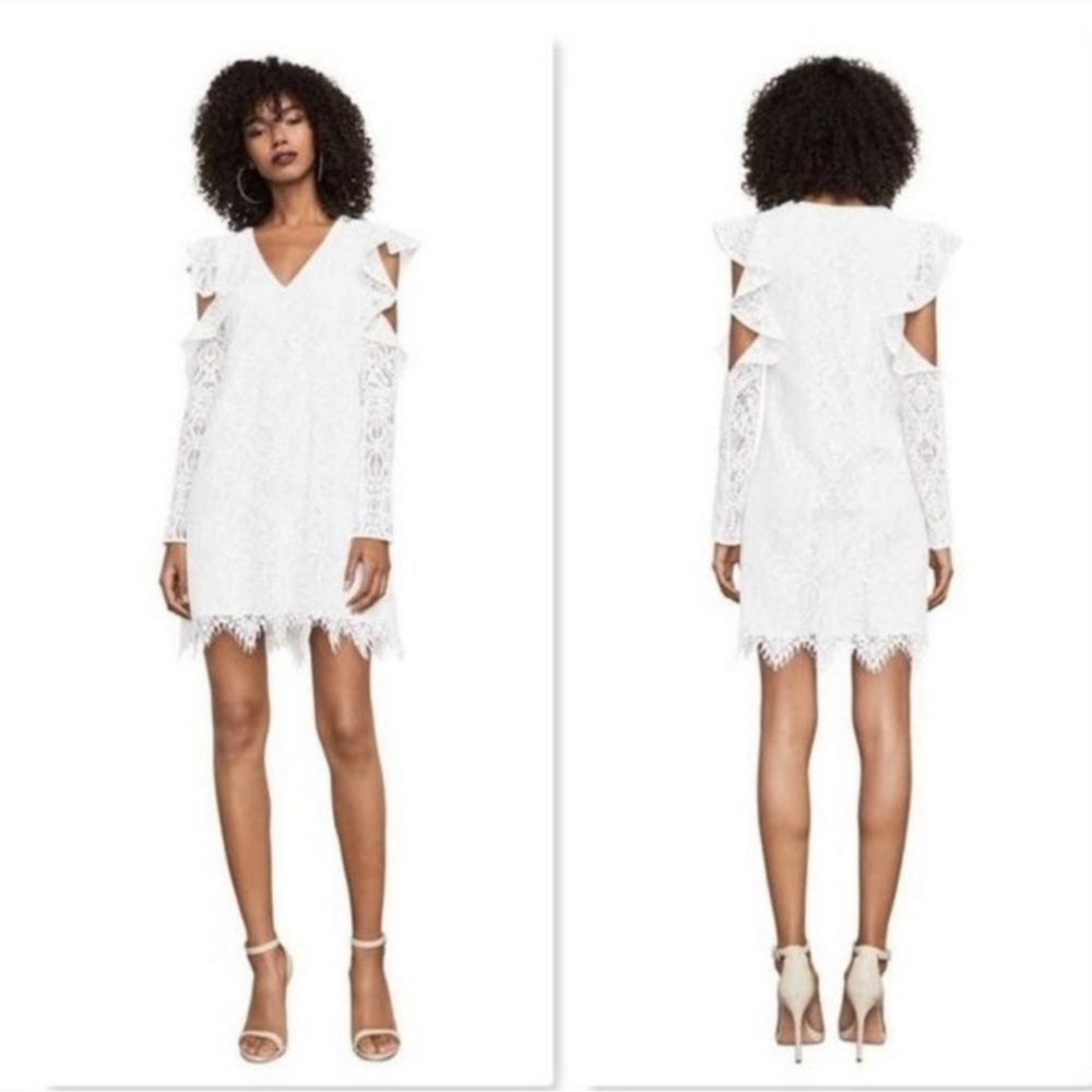 BCBGMaxAzria Marian ruffle open sleeve ivory Lace Long Sleeve Dress